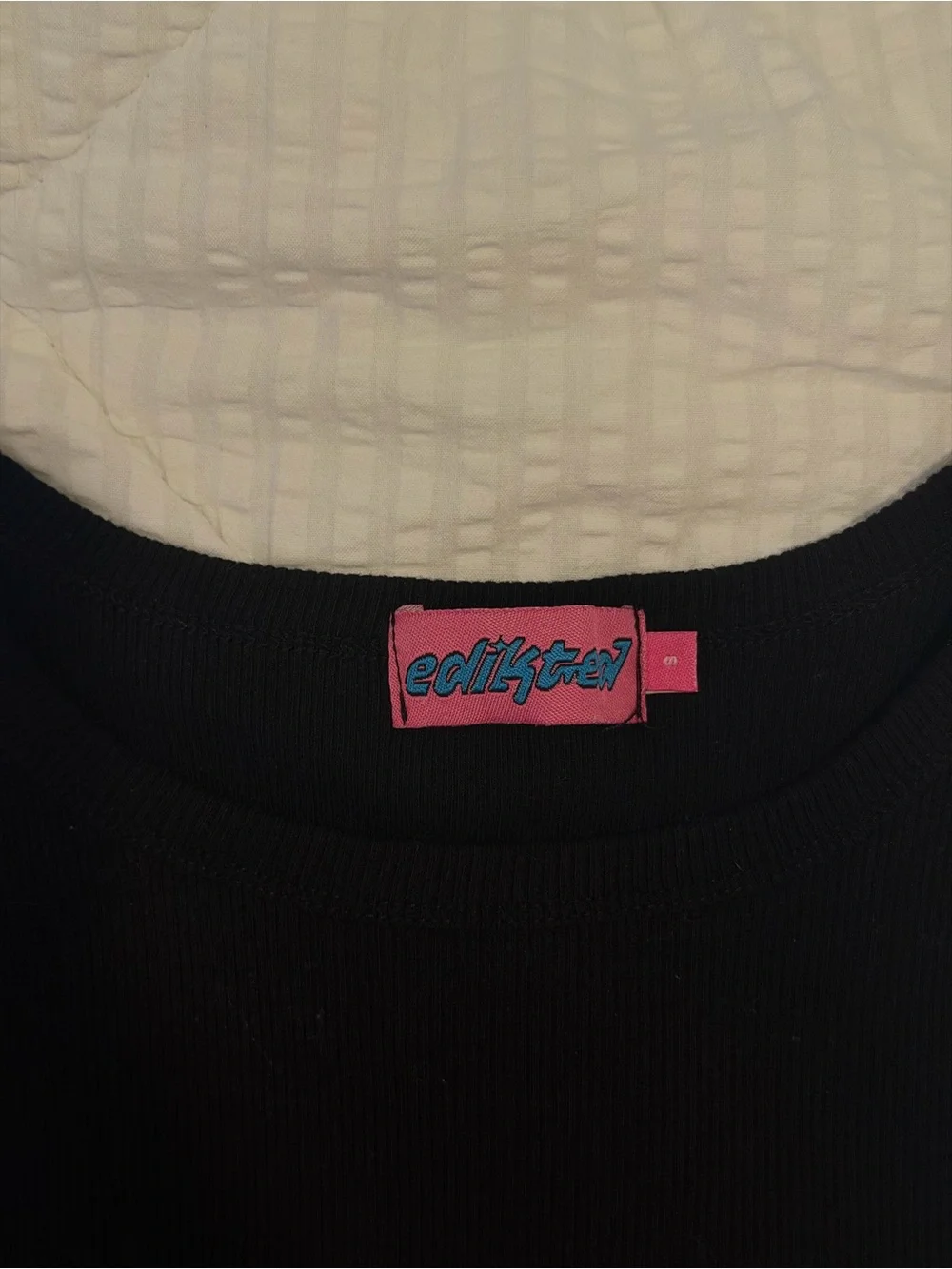 Edikted Black Ribbed Tank Top with Pink Script - Picture 4 of 5